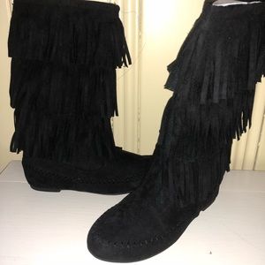 Black Fringe Boots - SIZE 6.5 - never been worn